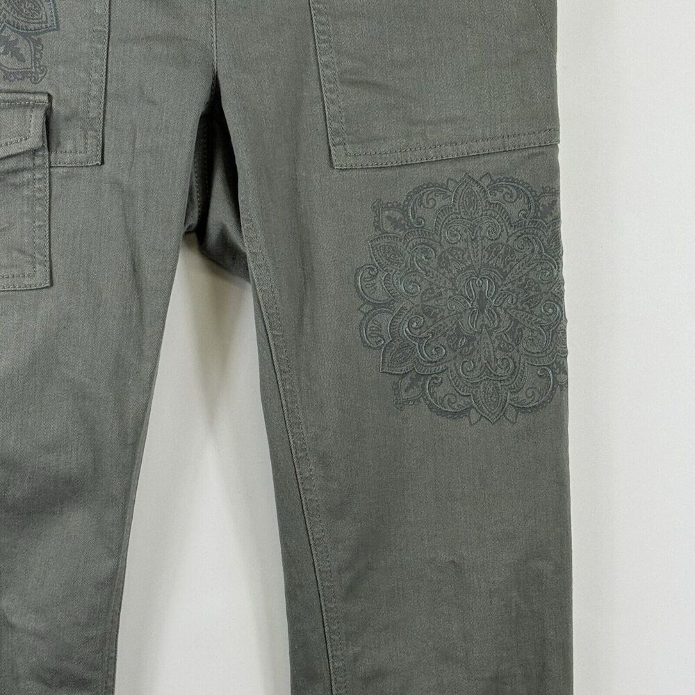 J. Jill Olive Green Embroidered‎ Mandala Skinny Cargo Casual Pants Women's 4 - Picture 3 of 7